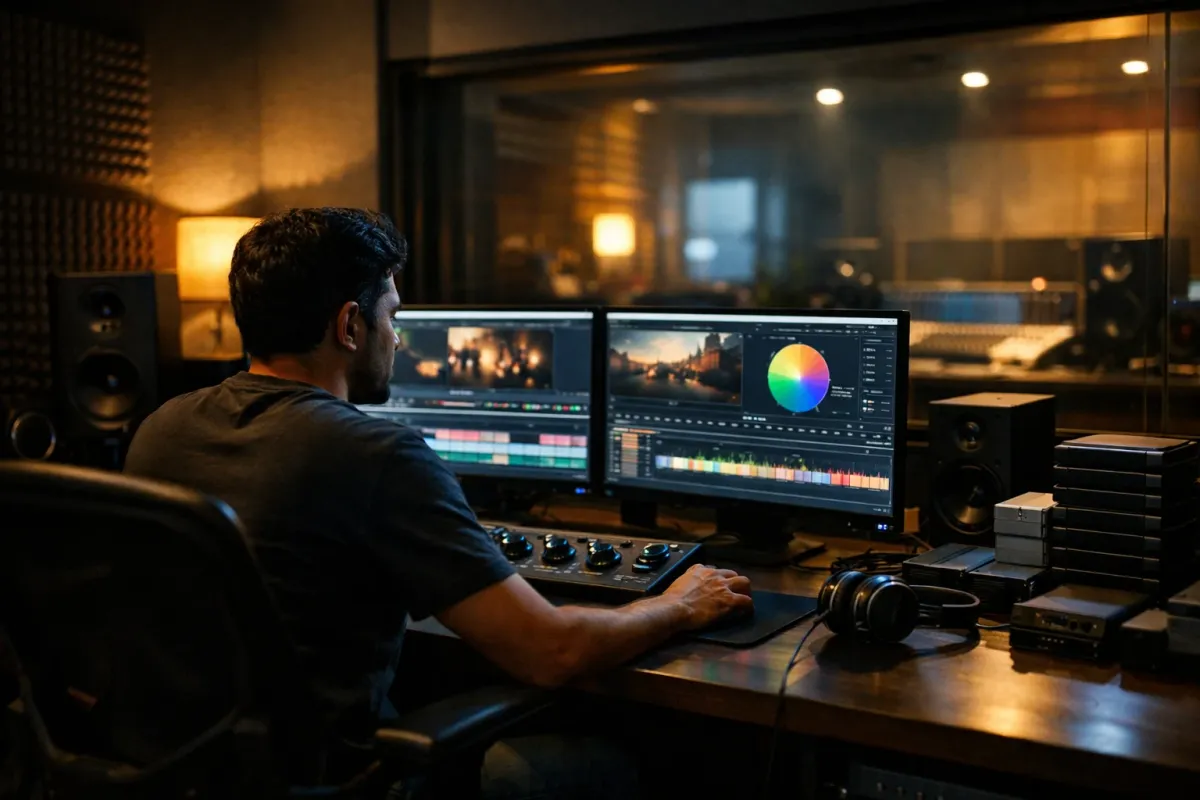 Professional film editing and colour grading workstation