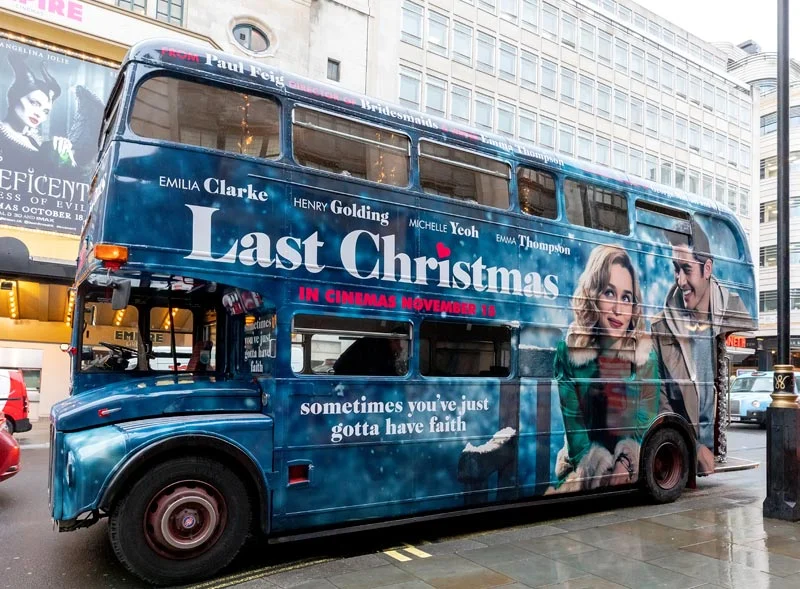 Branded London Routemaster bus used for a movie promotional tour