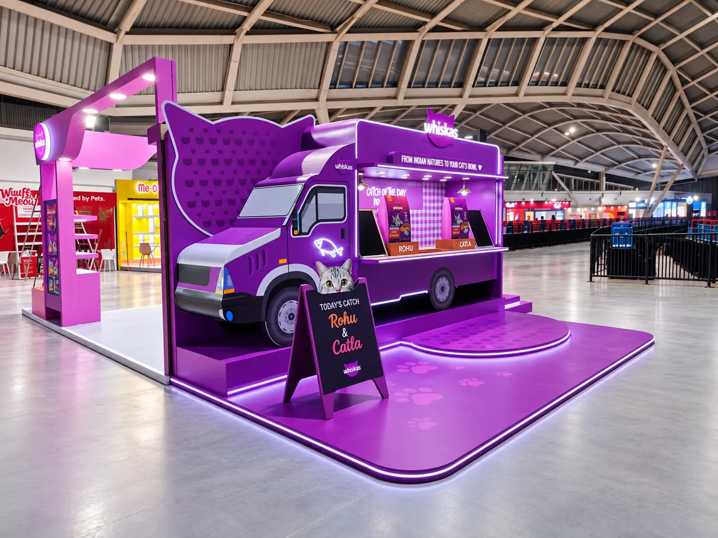 Temporary pop-up brand activation installation for visitor interaction