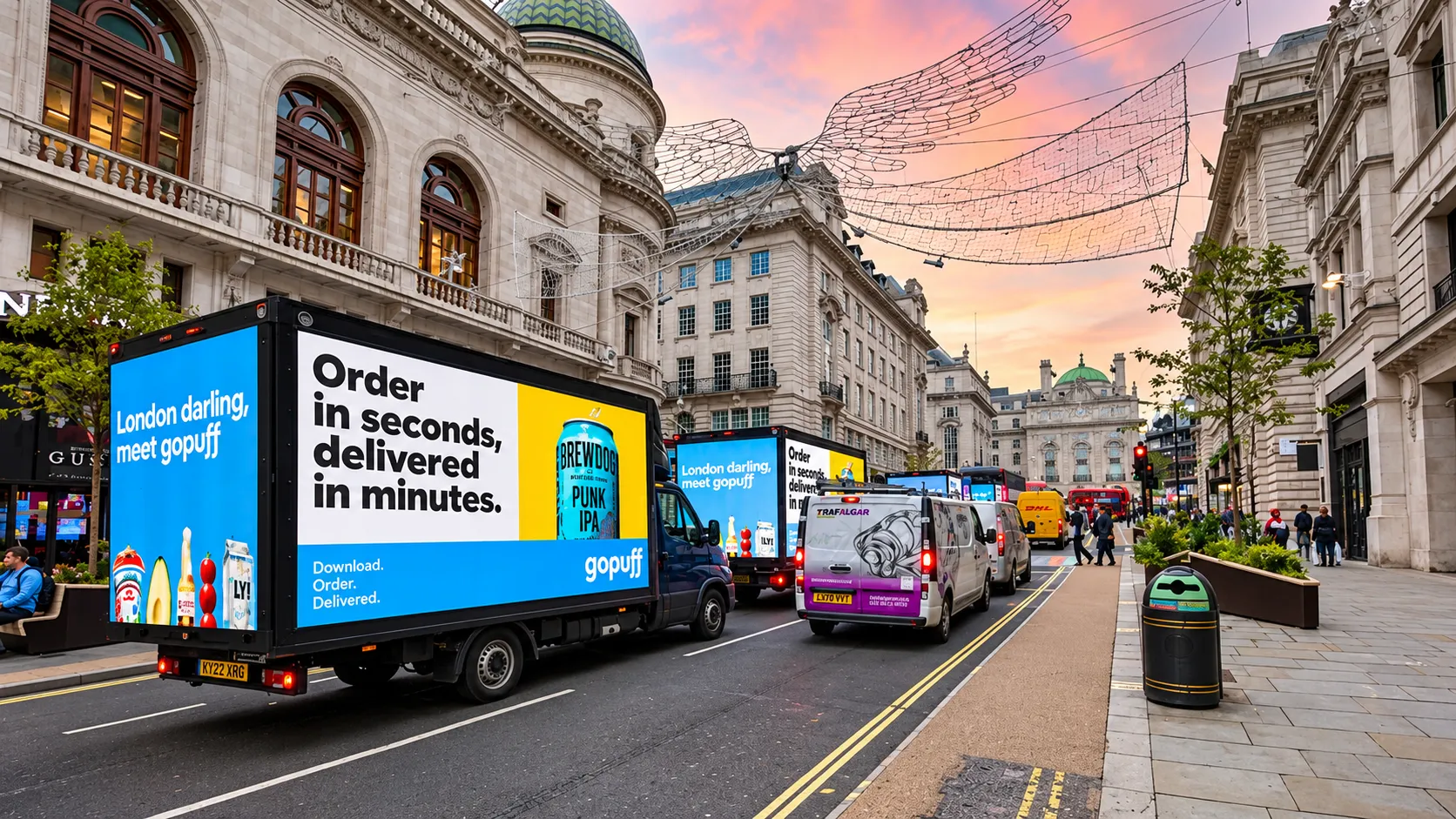 Branded double-decker bus used for transit advertising in London